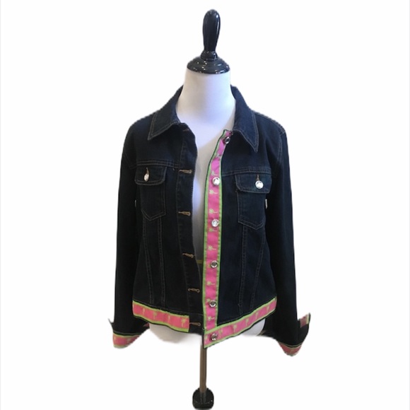 Molly B Denim Preppy Ribbon Trim Jean Jacket Size Medium - Picture 4 of 12